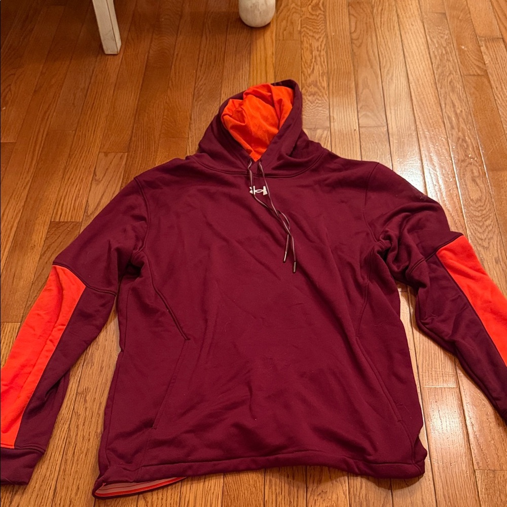 Under Armour Men's Maroon and Orange Hoodie - Size Large - Fit Loose